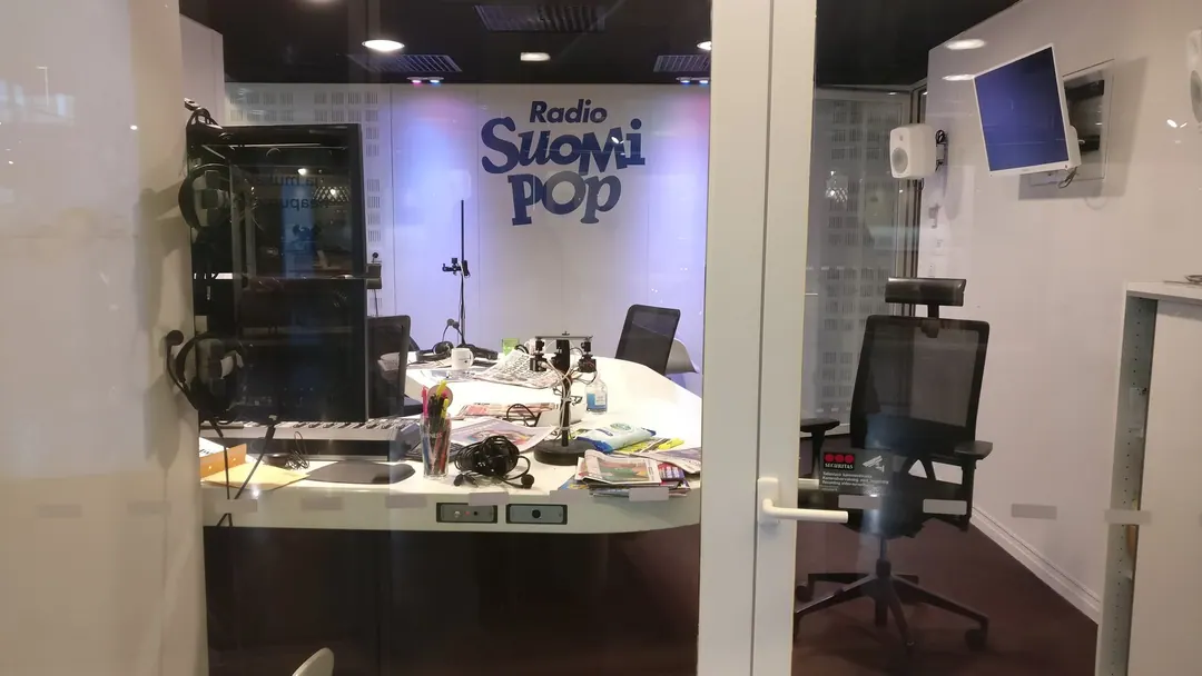 The empty on-air studio of Radio Suomipop at Sanomatalo, Helsinki