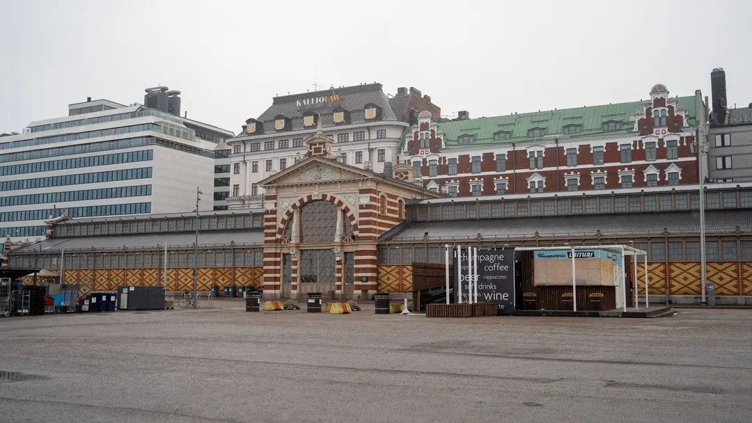 The brick facade of the Old Market Hall on the Helsinki waterfront